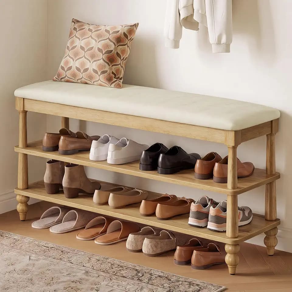 VASAGLE 2-Tier Shoe Bench, Wooden Entryway Bench, 39.4 Inches Width
