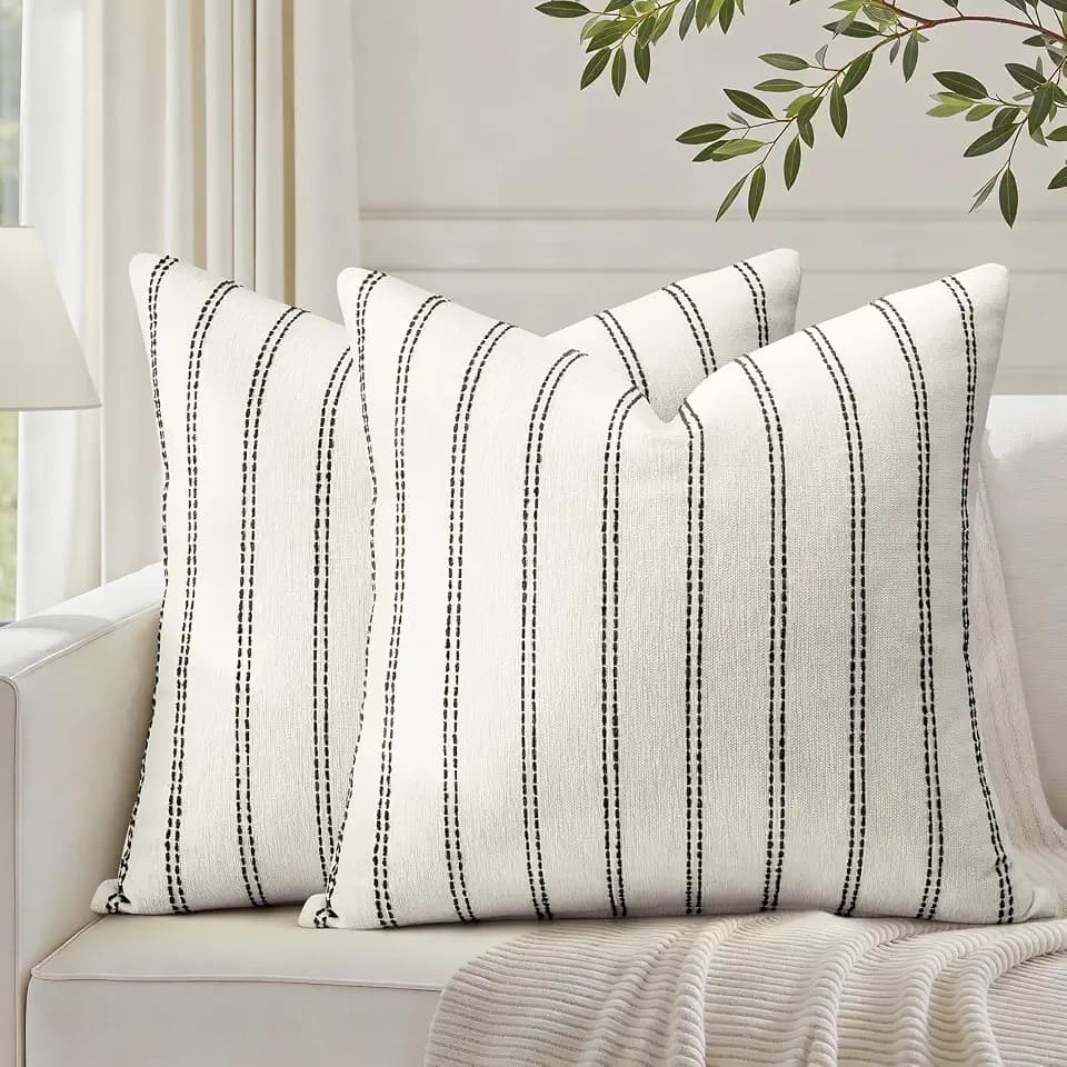 HOMEIDEAS Decorative Black and White Throw Pillow Covers 24x24 Set of 2