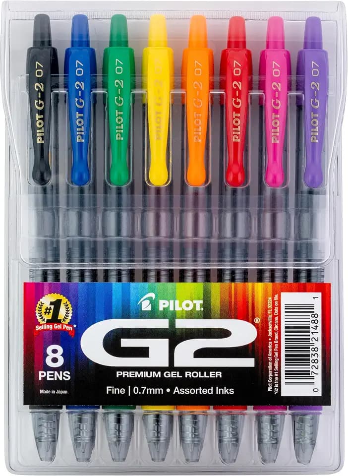 PILOT G2 Premium Gel Roller Pens, Rainbow Assorted Color Inks 0.7mm, 8 Pack