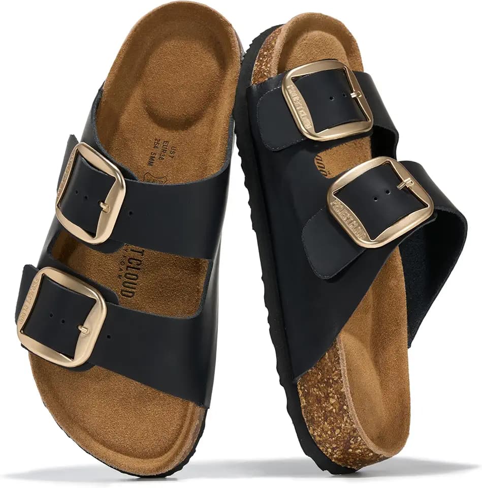 Project Cloud 100% Genuine Leather Cork Footbed Sandals Women Womens Slides