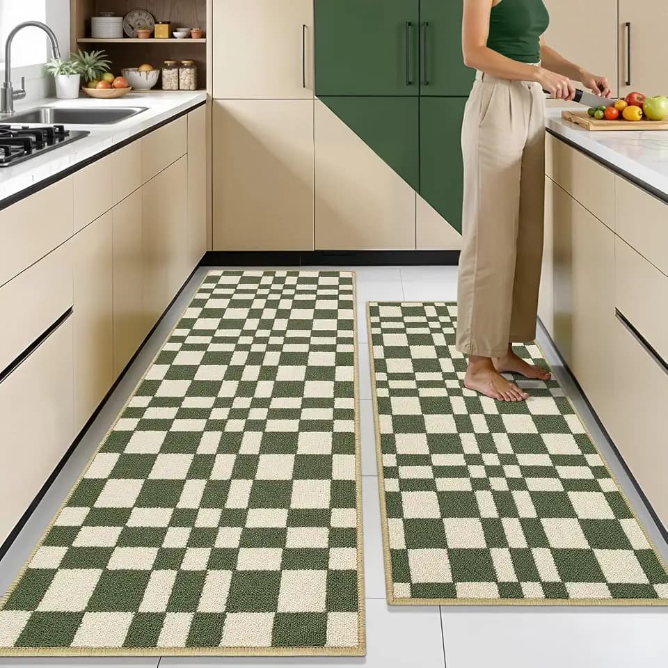 hicorfe Checkered Kitchen Rugs,Set of 2 Non Slip Kitchen Mats for Floor