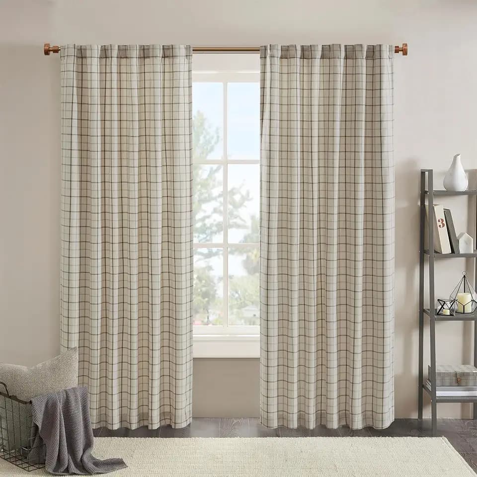 Madison Park Plaid Curtain Thermal Insulated, 1 Panel, 50x84 Natural