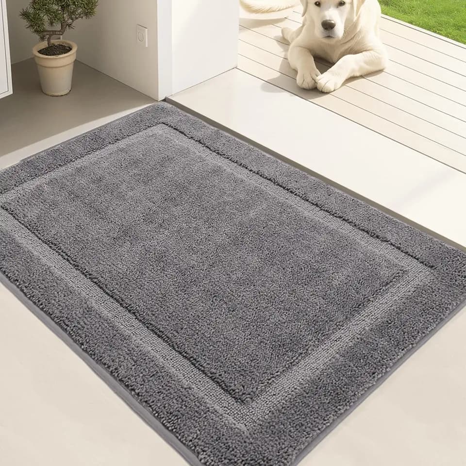 Oiilores Door Mat Indoor Entrance, Dirt Trapper Entryway Rug with Non-Slip Rubber Backing, Washable Inside Front Entry Rugs, Super Absorbent Doormat for Home, Dog Mat for Muddy Paws, (24" x 36", Grey)