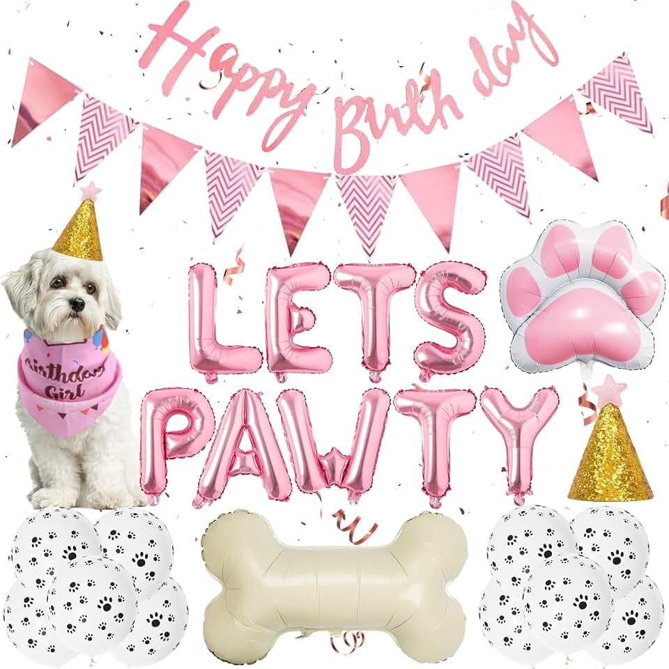 Dog Birthday Decorations Girls, Girl Pink Cute Dog Party Decorations