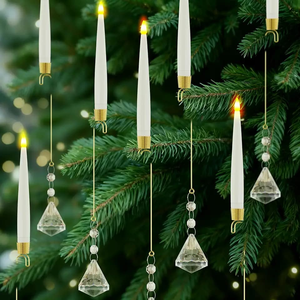 JOIONE Christmas Tree Candles, 10 Pack Crystal Diamond Tree Hanging Decor