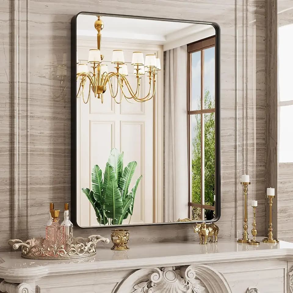 JISOSO 20X30 Inch Black Bathroom Mirror, Black Metal Framed Mirror for Wall, Rounded Rectangle Matte Bathroom Vanity Mirror with Tempered Glass, Anti-Rust, Horizontal/Vertical