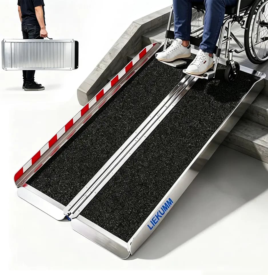 LIEKUMM Rollstuhlrampe Faltbare, 152cm Alu Rampe Rollstuhl, 300kg Tragkraft