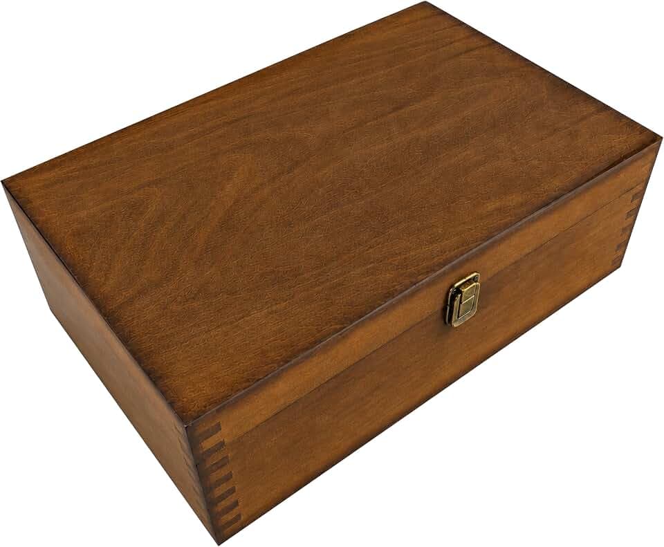 Stained Wooden Keepsake Box, Large Memory Box for Keepsakes, Decorative Storage Box for Memories, Jewelry, & Photos, Memorial Boxes for Men & Women