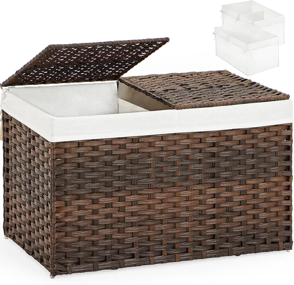 SETVSON Storage Basket with Lid Wicker Baskets for Storage, 160L Brown