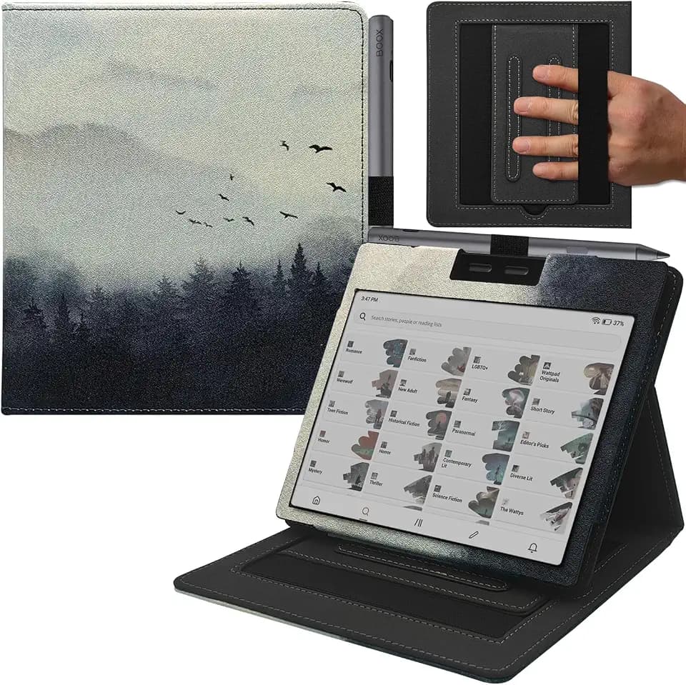 Schutzhülle mit doppeltem Ständer für 17,8 cm (7 Zoll) Onyx Boox Go 7 / Boox Tablet Go Color 7 (Gen II/Gen I 2025/2024) / Boox Page Cover mit elastischem Stifthalter, automatischer Schlaf- und