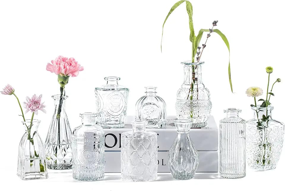 Clear Glass Bud Vases Set of 10, Small Flower Vases Wedding Decor