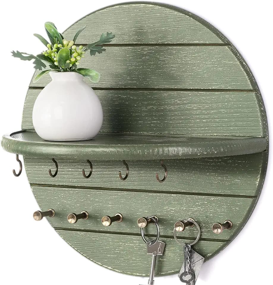 Rebee Vision Round Key Holder Wall Mount with 11 Hooks for Hallway, Green