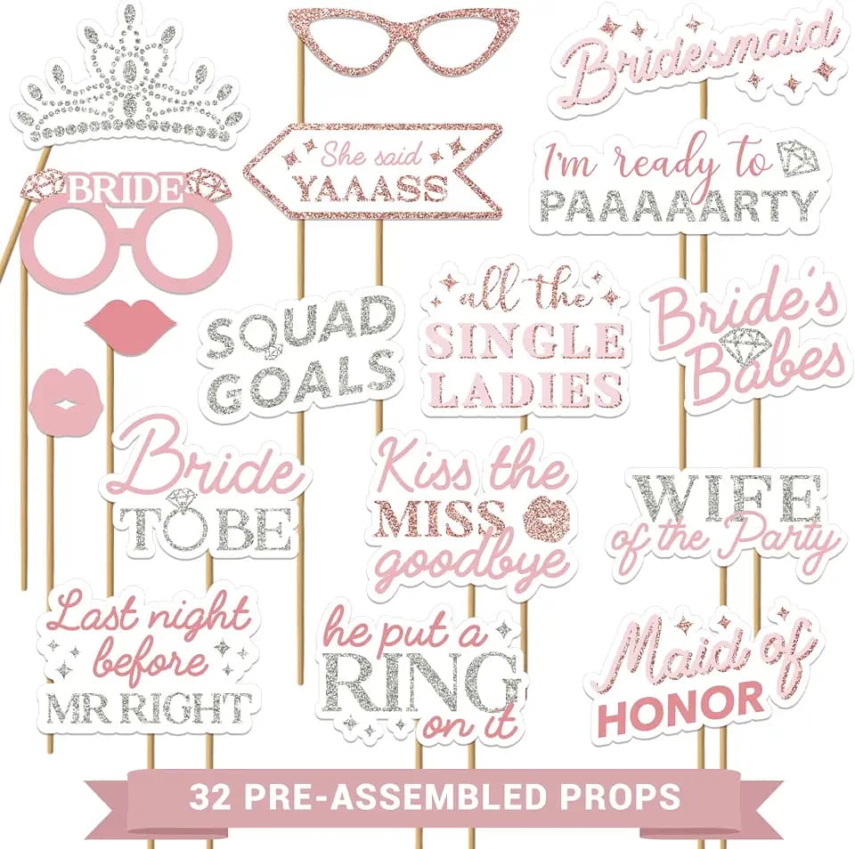 Fully Assembled Bachelorette Photo Booth Props - Set of 32