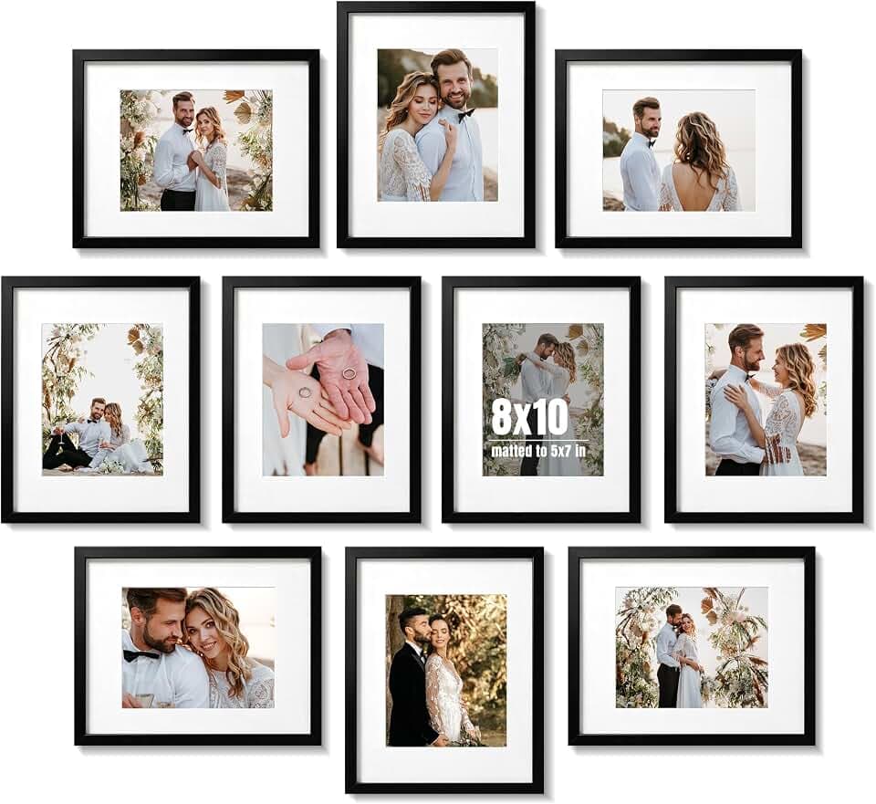 LaVie Home 8x10 Picture Frame Black Set of 10, Display 5x7 with Mat or 8 x 10 Without Mat Picture, Photo Frame Collage for Wall Gallery or Table Deco, Hanging or Tabletop Display