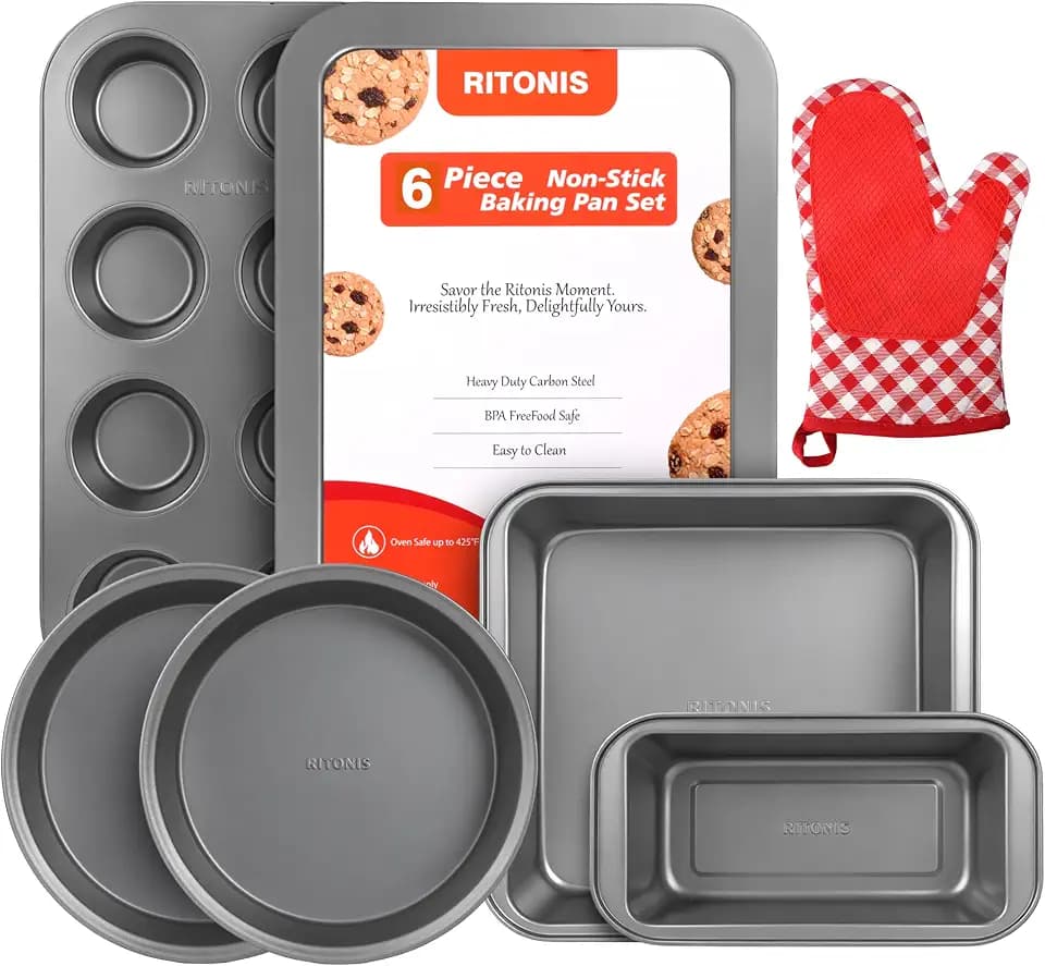 6-Piece Baking Pans Set, Nonstick Baking Set with Glove