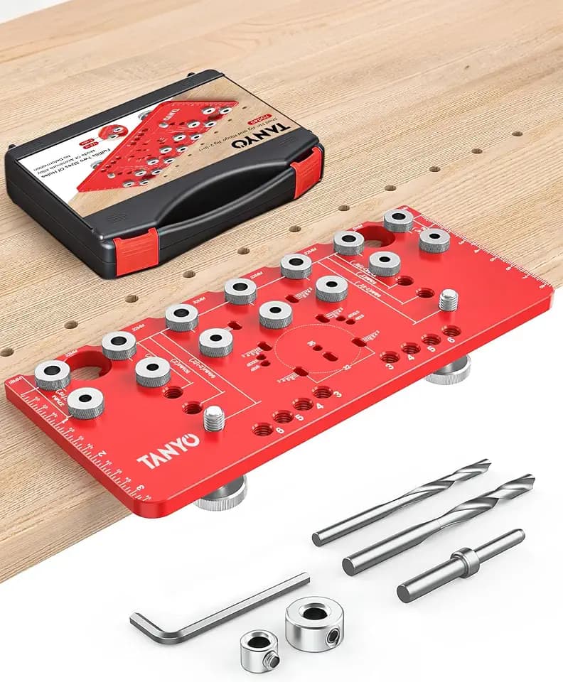 TANYO Shelf Pin Jig and Hinge Jig 2 In 1, 1/4 Inch Adjustable, 7 Hole