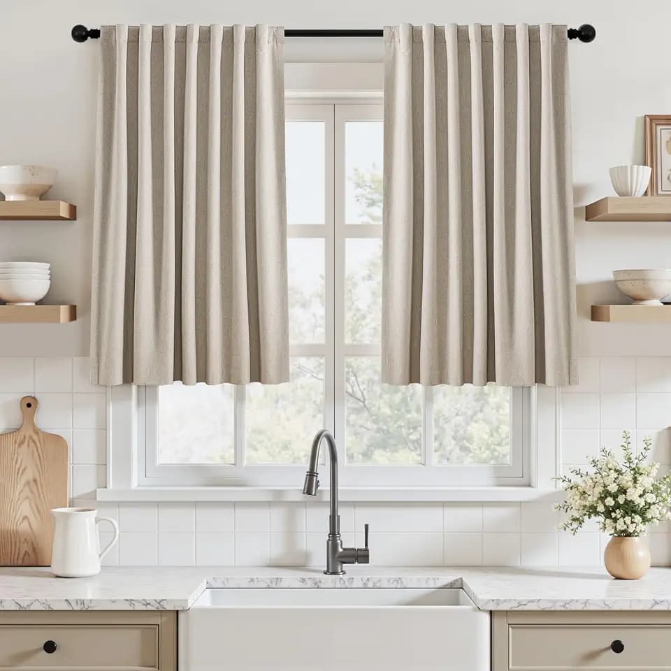 UHITECH Short Blackout Curtains 36 Inch Long 2 Panels Set, Linen