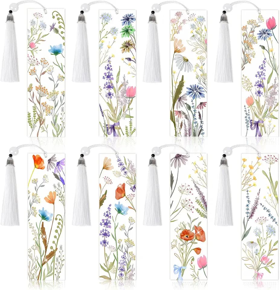 8 Pieces Christian Bible Verse Diamond Art Bookmarks 5d Christian Beaded Bookmark Acrylic Tassel Bookmark for DIY Making Beginners Adults Arts Craft Supplies (Wildflowers)