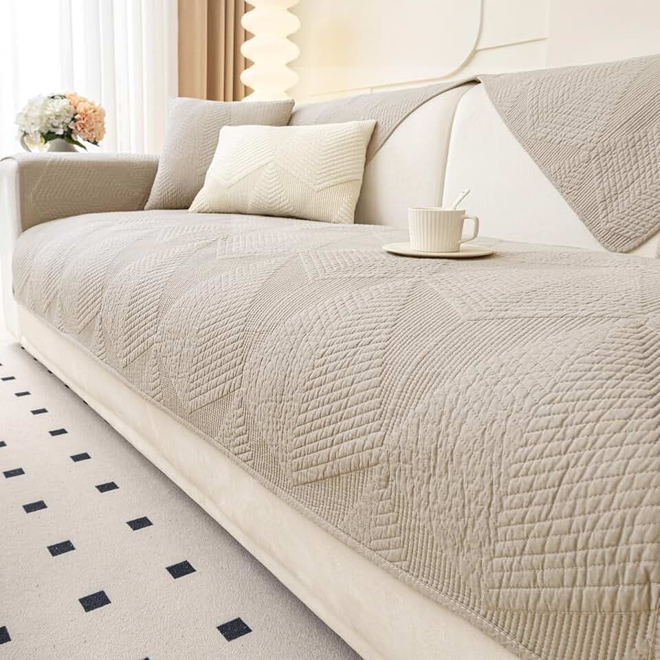 vctops Cotton Quilted Couch Covers for Sectional Sofa (Khaki,28"x70")