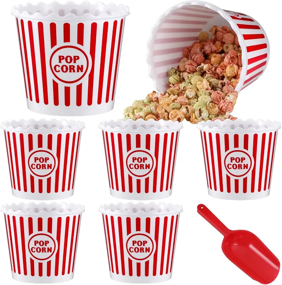 Roshtia 6 Pcs Reusable Popcorn Buckets with Scoop Movie Theater,Stripe