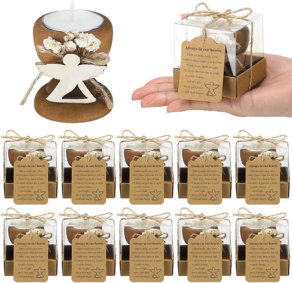 Nuanchu 12 Set Funeral Memorial Candles Holders Funeral Keepsakes, Angel