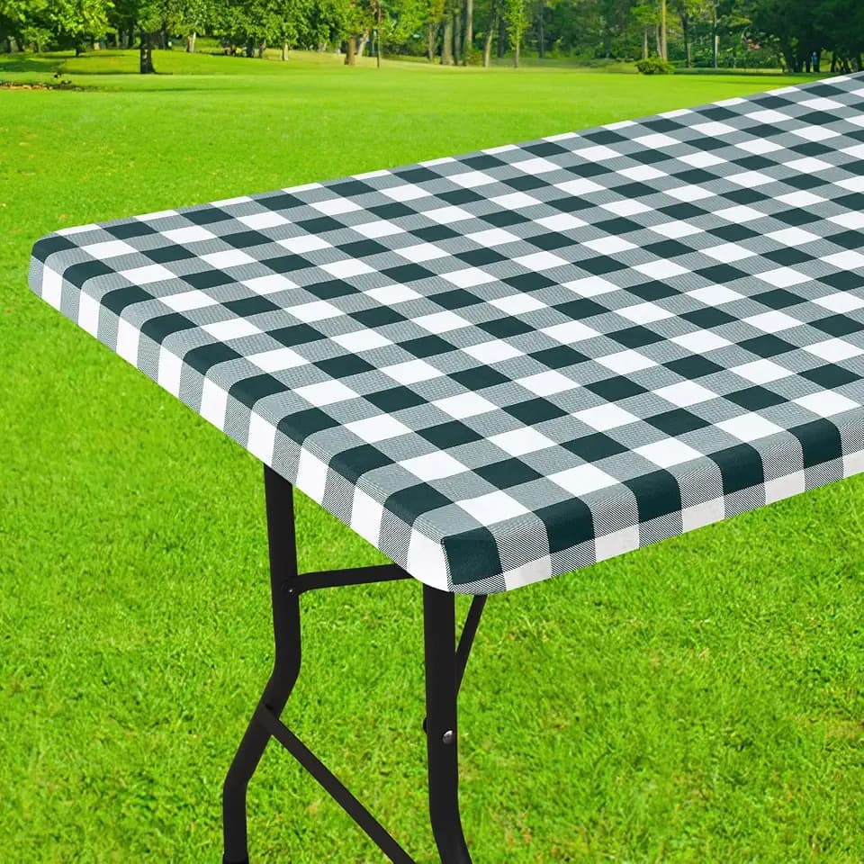 Smiry 6 Foot Picnic Table Cloth, Flannel Backed Fitted Vinyl tablecloths