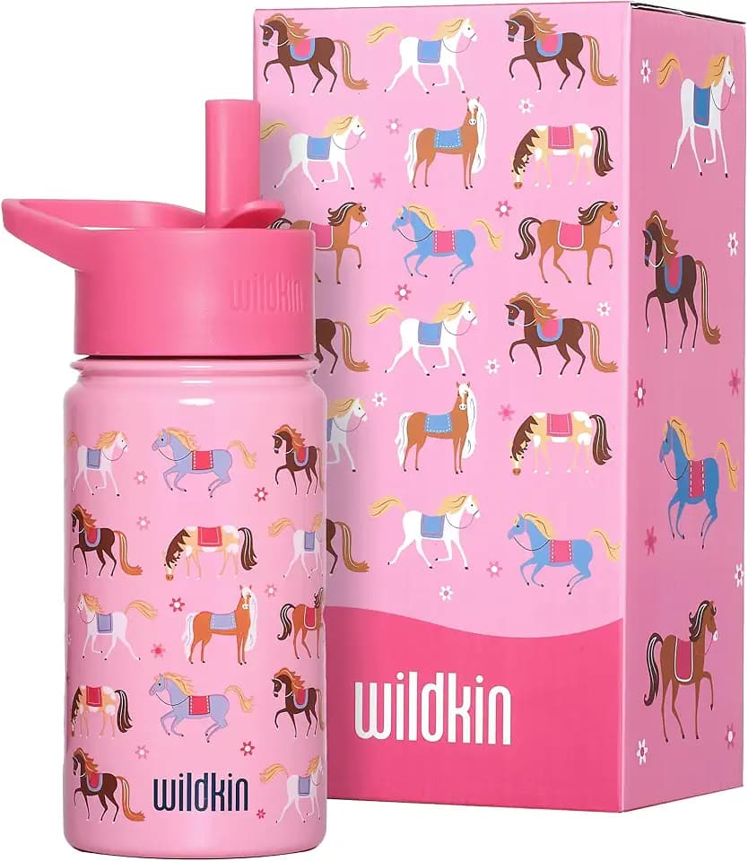 Wildkin Kids Stainless Steel Water Bottle, 14oz, Horses
