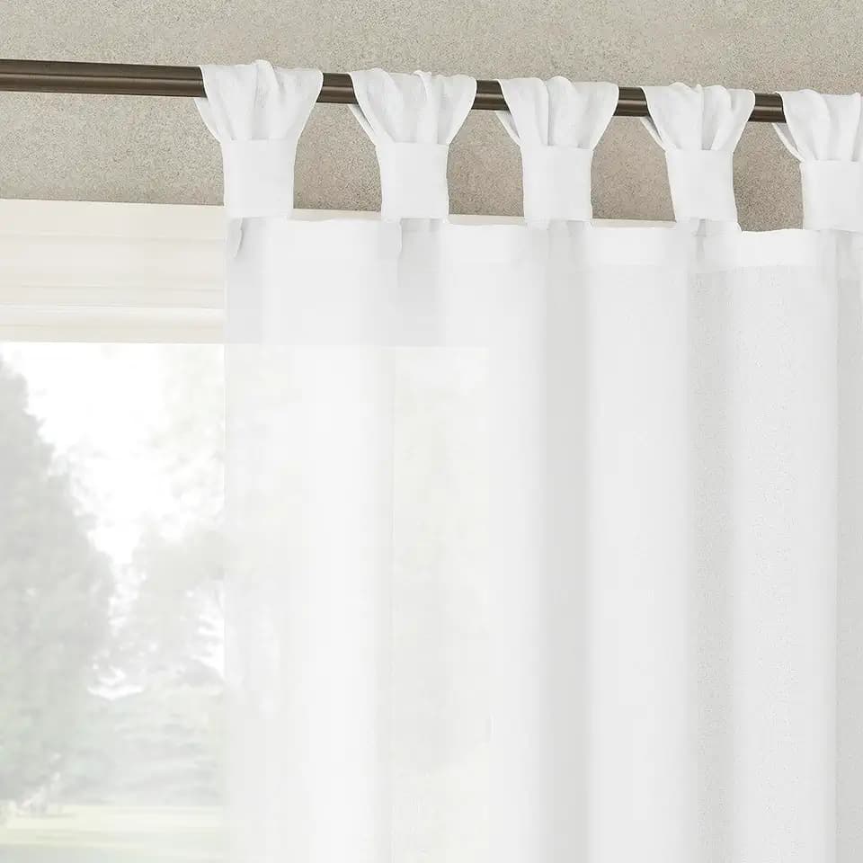 No. 918 Reman 2-Pack Twist Tab Linen Texture Semi-Sheer Tab Top Curtain Panel Pair, 40" x 84", White