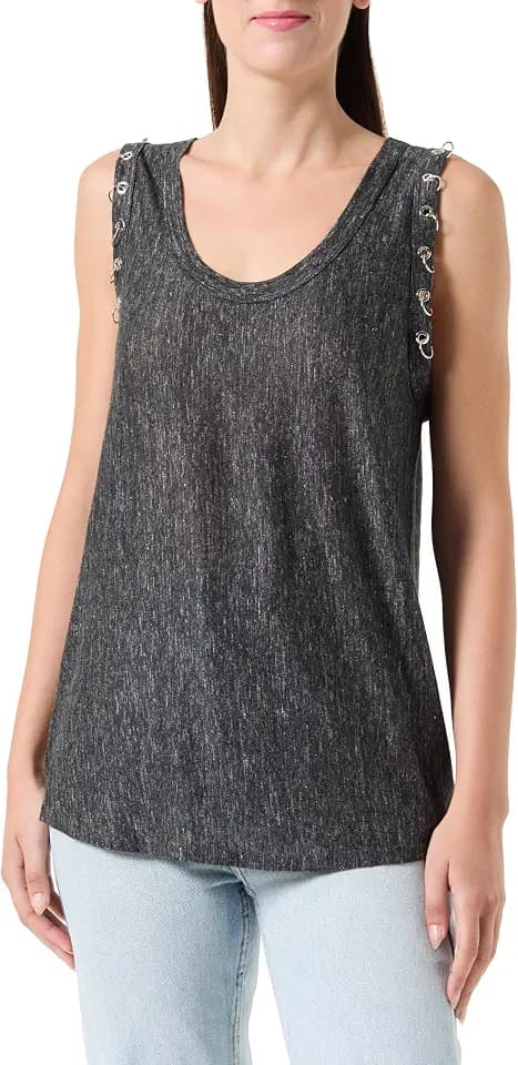 Pinko Damen Cars Tanktop aus Leinen mit Stickerei Trägershirt/Cami Shirt