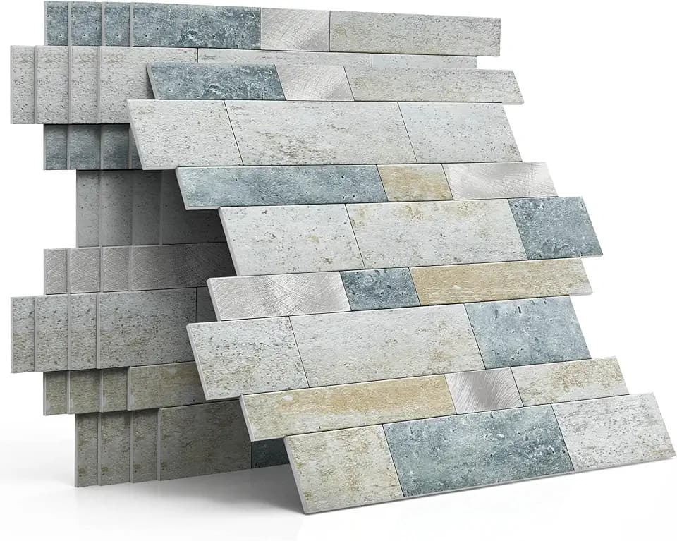 Stone Peel Stick Backsplash Tiles Kitchen Wall Blue Green 10pcs