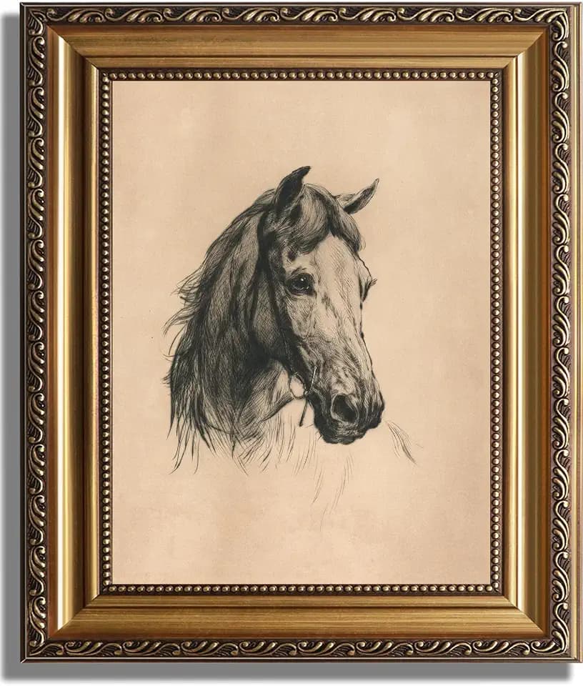 ASTRDECOR Classic Horse Wall Art Prints, Vintage Farmhouse Country Wall Decor, Rustic Artwork Canvas Prints, Antique Western Horse Head Picture Framed Oil Painting for Living Room Bedroom Bathroom Office Home Decoration - 12x16In
