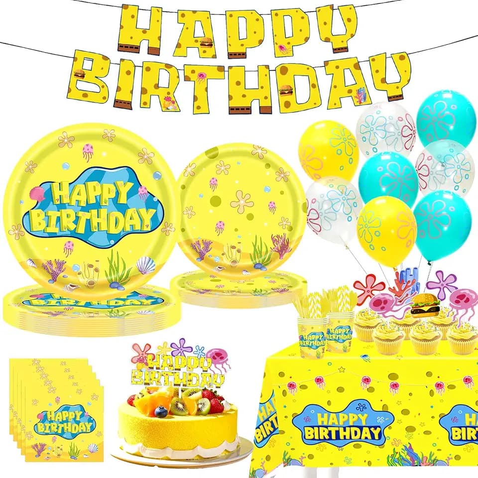 199PCS Yellow Cartoon Under the Sea Party Supplies for 24 Guests