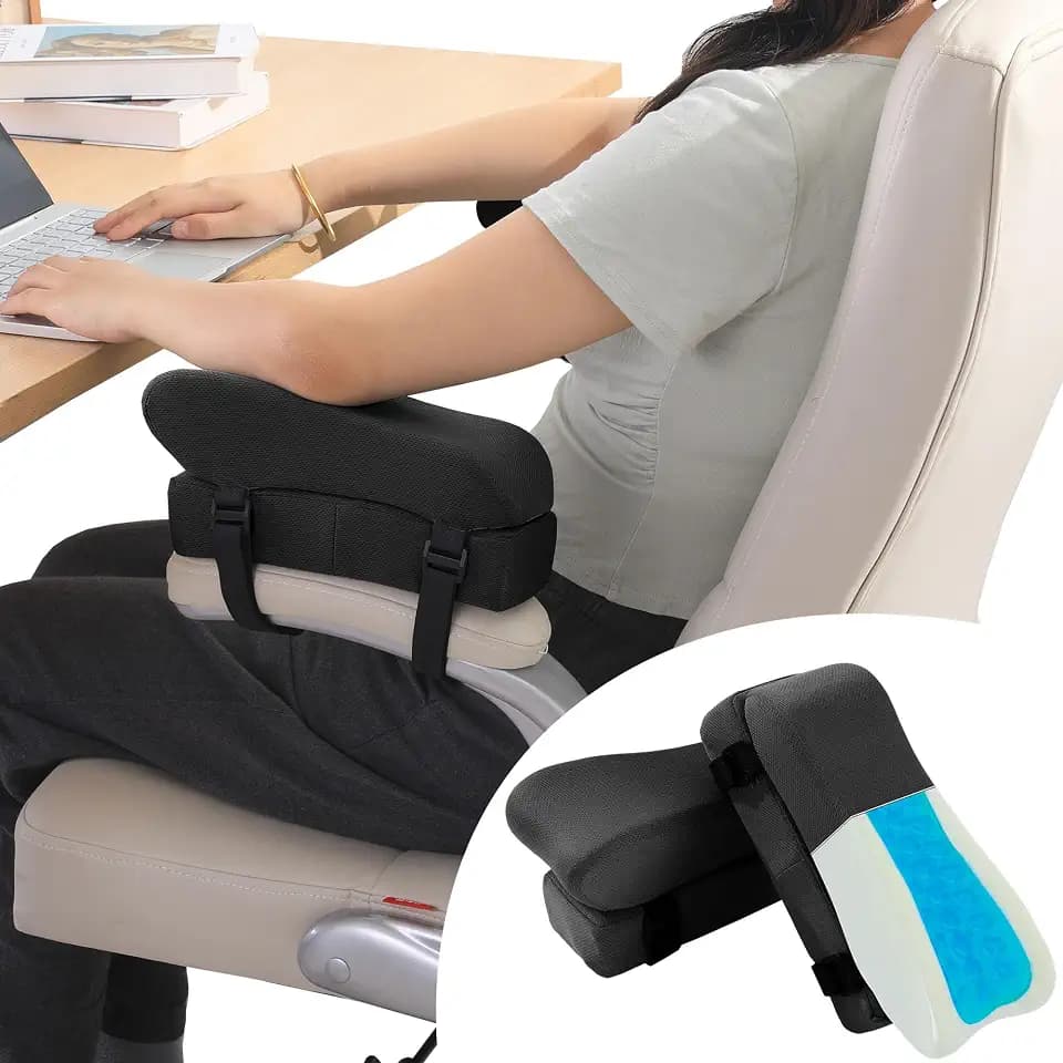 MABOZOO Gel Ergonomic Office Chair Arm Pads, Set of 2 Height Adjustable Arm Pads for Elbows Forearms Pressure Relief, Office Chair Cushion (Black)