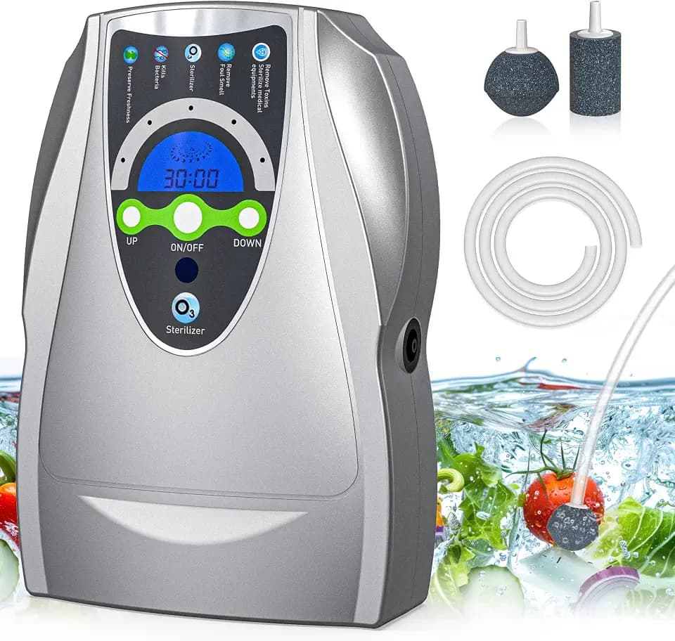VTAR Ozone Machine, 500mg/h Multipurpose Ozone Machine Purify Air, Water, Fruits, Vegetables, Toothbrushes, Aquarium Cleaner Device in Water - Silver