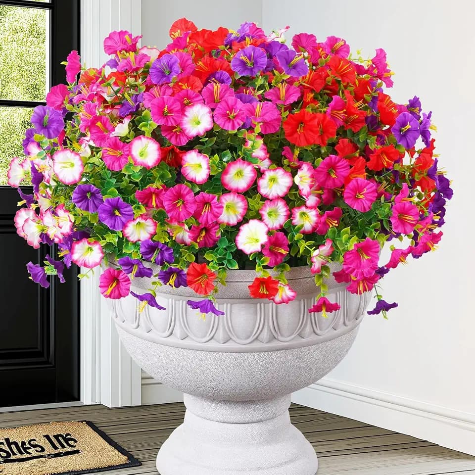12 Bundles Realistic Artificial Flowers for Outdoors, Fake Outdoor Flowers