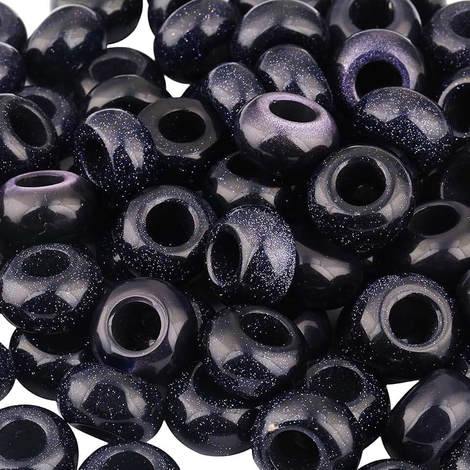 TUMBEELLUWA Natural Gemstone Beads for Jewelry Making, Rondelle Large Hole Loose Beads Pack of 15,Blue Sand Stone(8x14 mm)
