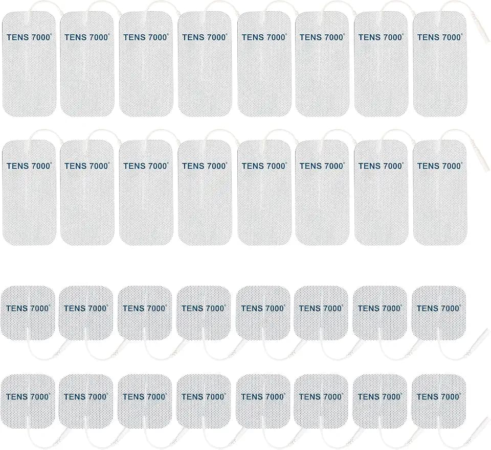 TENS 7000 Official TENS Unit Replacement Pads, 32 Pack, 16-2" X 2", 16-2" X 4" Electrode Pads Compatible with Most TENS Machines Replacement Electrodes Pack