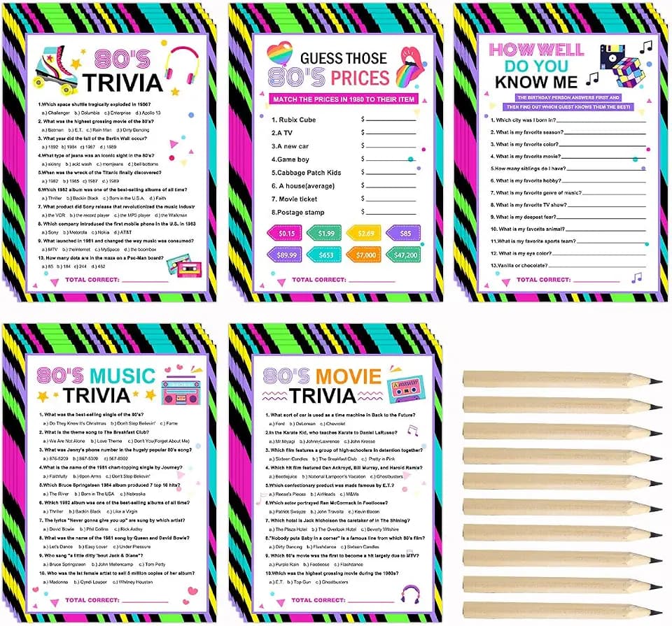 BirDerr Birthday Party Games-BirDerr Birthday Party Games-Birthday Party Games-80s Party Favors-80s Theme Party Decorations-Back to The 80s Party 1980s,Birthday Gift Ideas,Family Feud Game