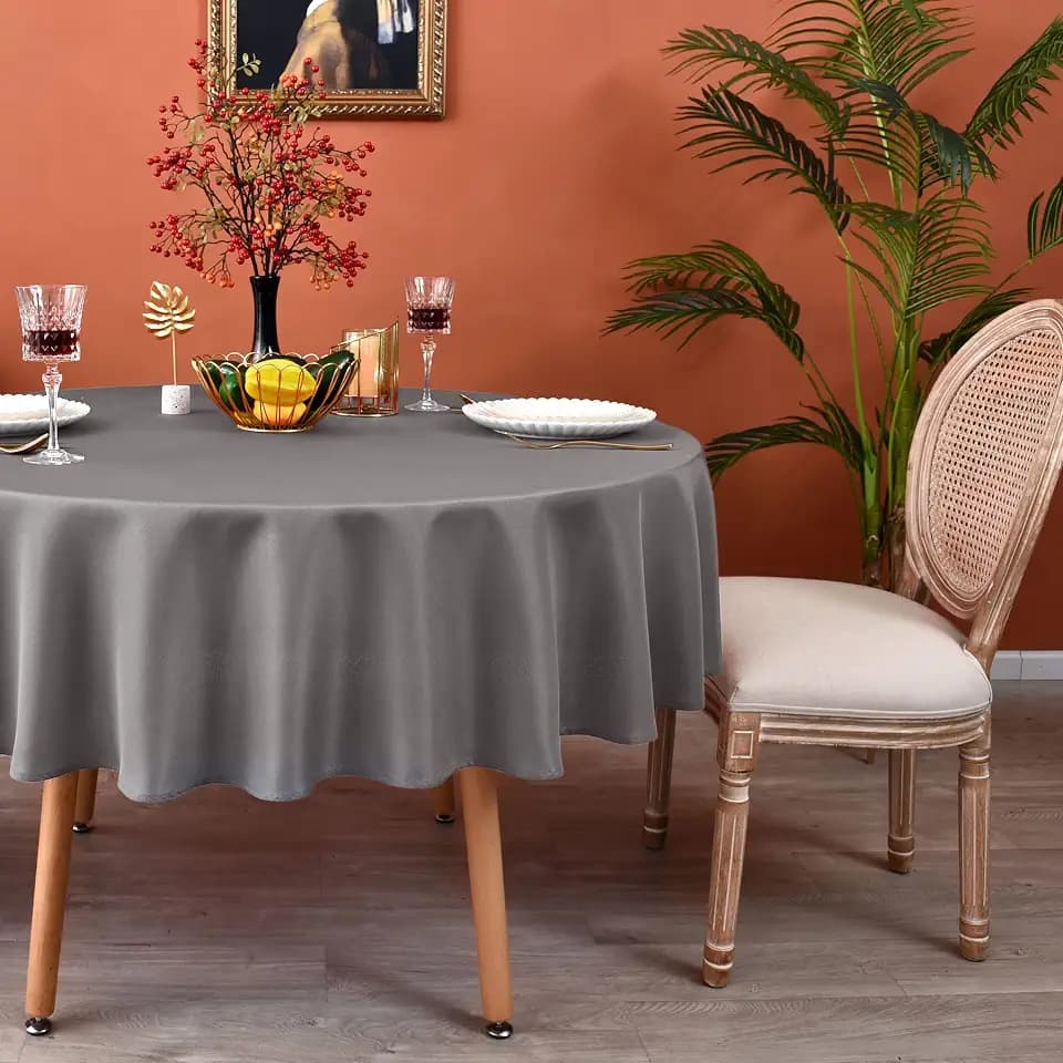 MEANMOY Grey Round Tablecloth 60 Inch Water Resistant Table Cloth