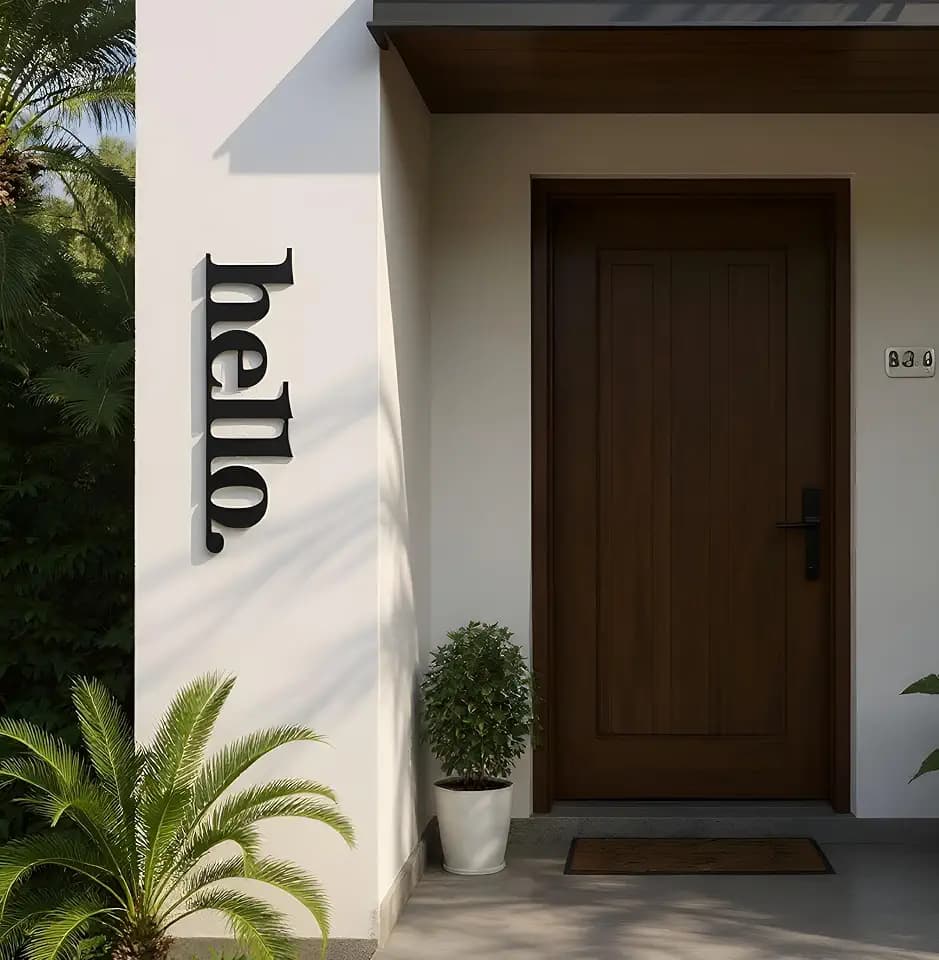 Metal Hello Sign, Welcome Porch Sign, Front Porch Decor, Front Door Wall Art, Entryway, Outside Vertical Wall Decoration, Black (29''x8''/73x20cm)