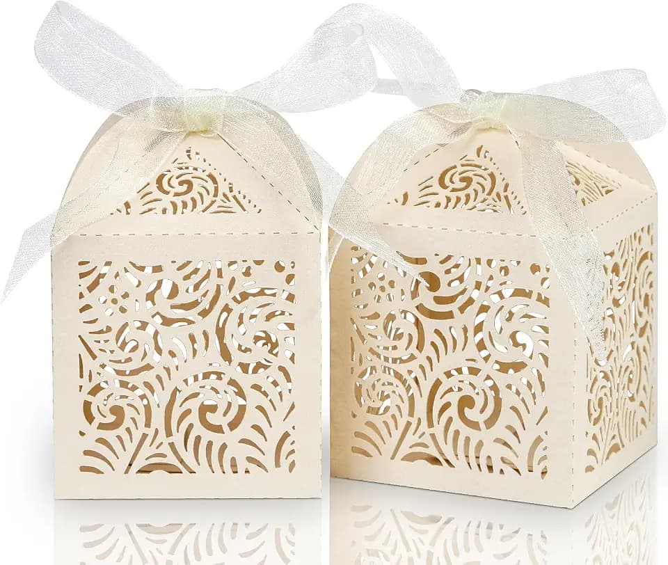 COTOPHER 100Pcs Laser Cut Favor Boxes, 2x2x3in Small Gift Box for Presents