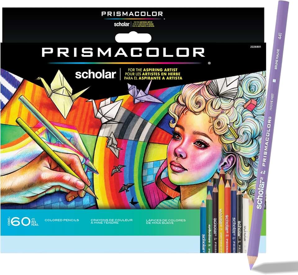 Prismacolor Scholar Colored Pencils, Assorted Colors, 60 Count - Perfect for Sketching, Drawing, Coloring