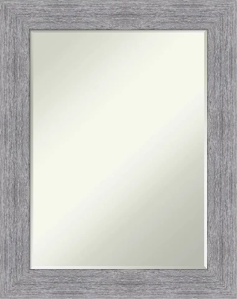 Amanti Art Grey Wall Mirror 29x23 Bark Rustic Grey Rectangle Bathroom Mirror for Wall Decor Living Room, Medium Country Rustic Frame, Hangs Horizonally and Vertically, Bathroom Decor, Petite Bevel