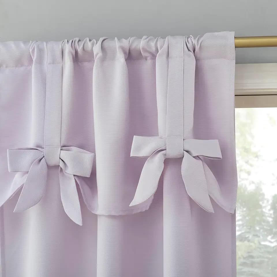 Sun Zero Emma Generation Bow Valance Semi-Sheer Rod Pocket Curtain Panel, 40" x 63", Lavender
