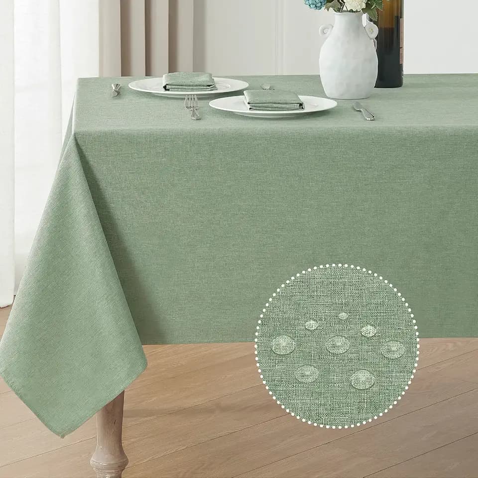 Veblandy Rectangle Tablecloth Linen Textured Waterproof & Stain Resistant Table Cloth Wrinkle Free Decorative Fabric Farmhouse Table Cover for Dining/Party/Buffet/Wedding, 60 x 144 Inch, Sage Green