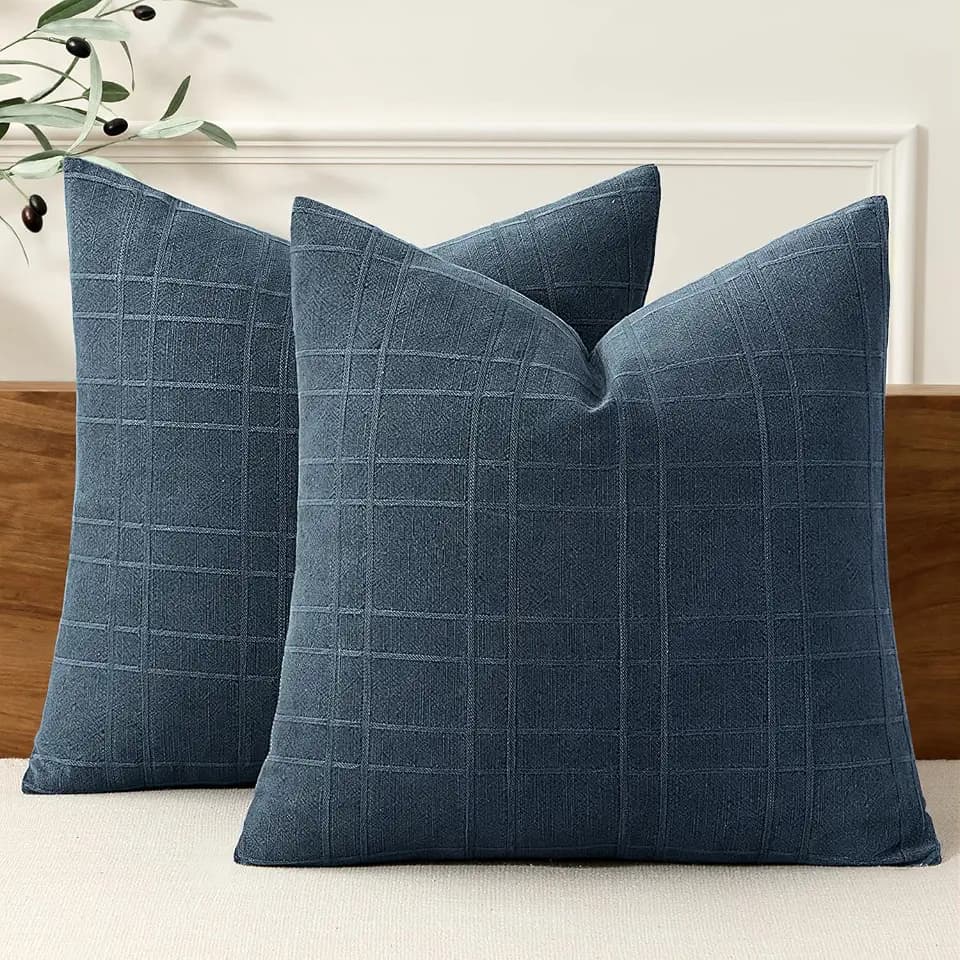 MIULEE Linen Plaid Pillow Covers Coastal Decorative 20x20 Dark Blue