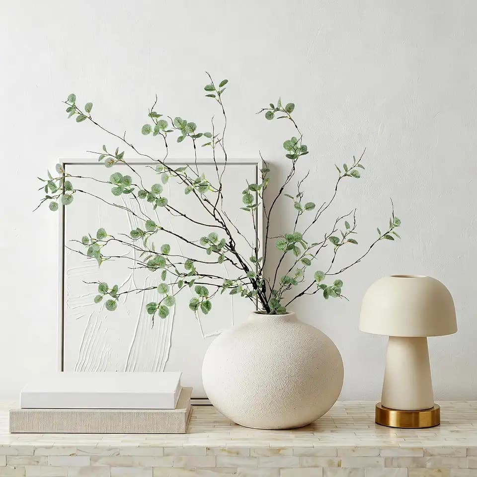 Faux Eucalyptus Stems for Vase - 4PC 36 Inch Artificial Plant Branches for Indoor Outdoor, Realistic Fake Greenery Tall Leaves for Office Room Home Decor, Housewarming Gifts, Light Green