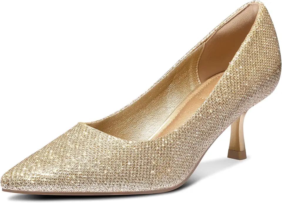 mysoft Women's Kitten Heels Closed Toe Pumps Wedding Dress Shoes