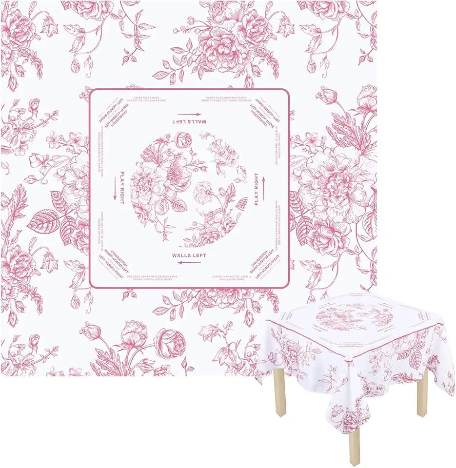 Mahjong Tablecloth with Game Rules, 55" x 55" Light Pink Flower