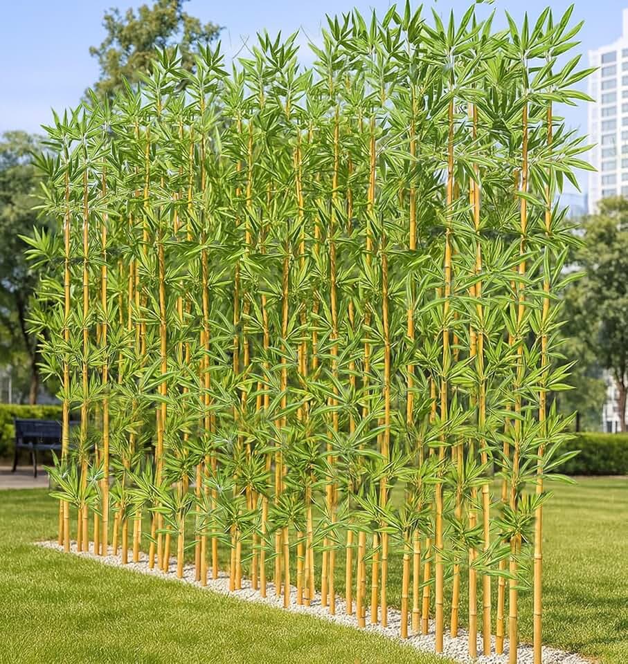 HOUSESET 4/5/6/7 ft Faux Bamboo Plant Outdoor 10 Pack, Fake Bamboo with Encrypted Leaves for Patio Garden Yard Decor, Privacy Artificial Bambooo Tree (5ft / 152cm)